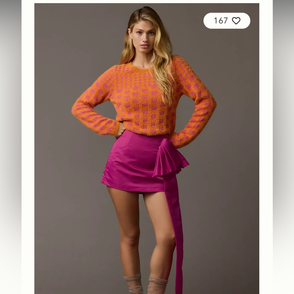 EUC Maeve Houndstooth Fuzzy Cropped Sweater- size XXS